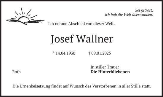 Traueranzeige von Josef Wallner von merkurtz