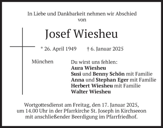 Traueranzeige von Josef Wiesheu von merkurtz