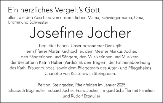 Traueranzeige von Josefine Jocher von merkurtz
