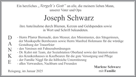 Traueranzeige von Joseph Schwarz von merkurtz