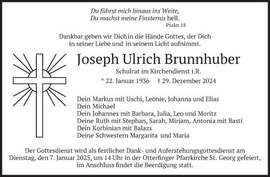 Traueranzeige von Joseph Ulrich Brunnhuber von merkurtz
