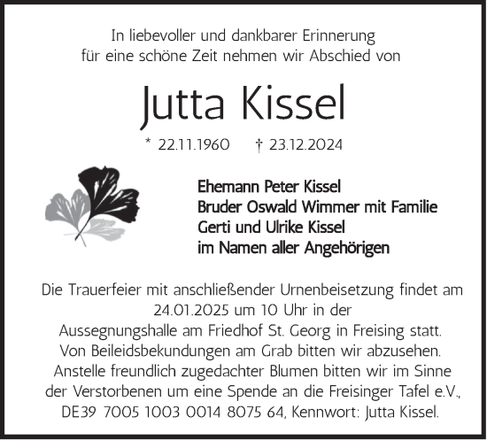 Traueranzeige von Jutta Kissel von merkurtz