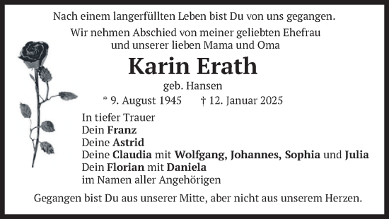 Traueranzeige von Karin Erath von merkurtz