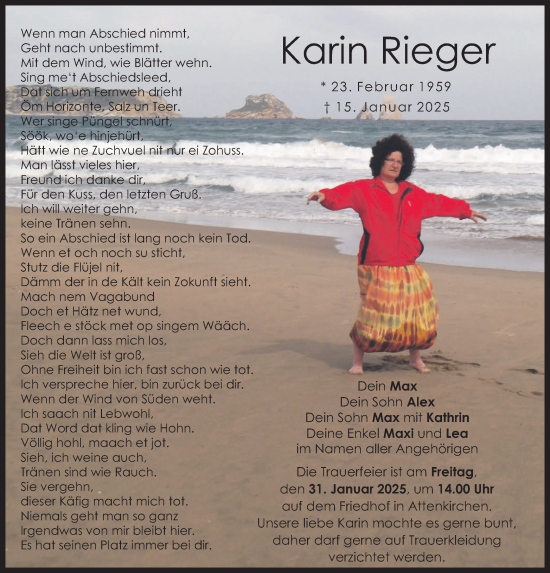 Traueranzeige von Karin Rieger von merkurtz