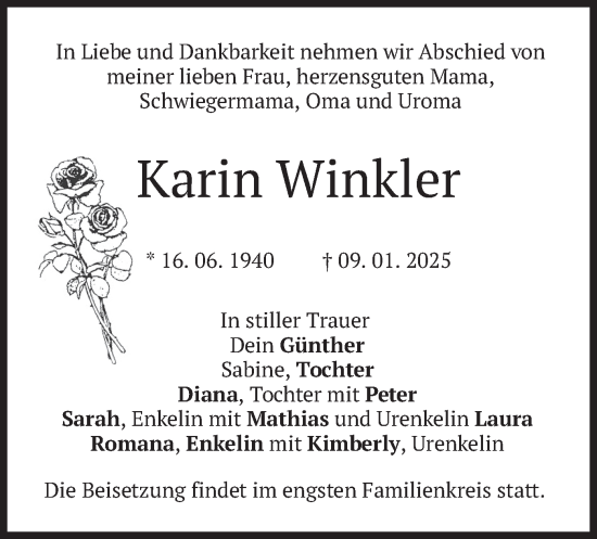 Traueranzeige von Karin Winkler von merkurtz