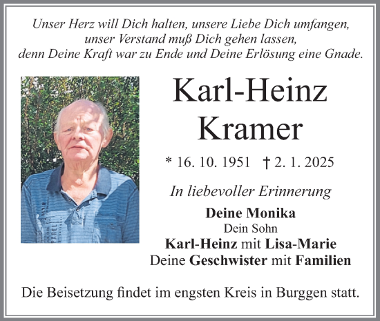 Traueranzeige von Karl-Heinz Kramer von merkurtz