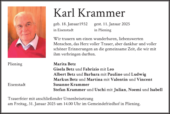 Traueranzeige von Karl Krammer von merkurtz