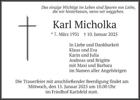 Traueranzeige von Karl Micholka von merkurtz