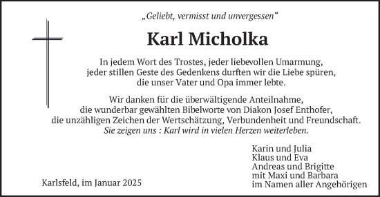 Traueranzeige von Karl Micholka von merkurtz