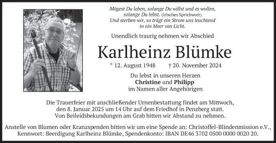 Traueranzeige von Karlheinz Blümke von merkurtz