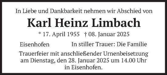 Traueranzeige von Karl Heinz Limbach von merkurtz