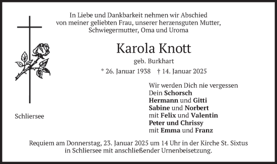 Traueranzeige von Karola Knott von merkurtz