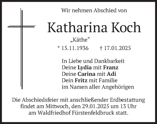 Traueranzeige von Katharina Koch von merkurtz