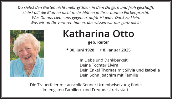 Traueranzeige von Katharina Otto von Das Gelbe Blatt Penzberg