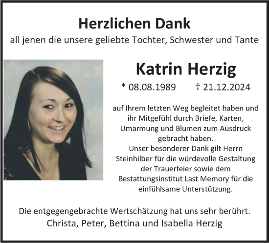 Traueranzeige von Katrin Herzig von merkurtz