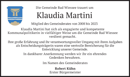 Traueranzeige von Klaudia Martini von merkurtz