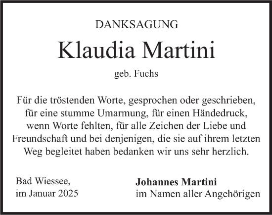 Traueranzeige von Klaudia Martini von merkurtz