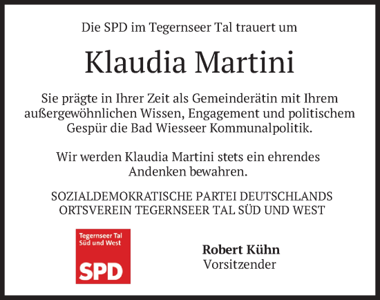 Traueranzeige von Klaudia Martini von merkurtz