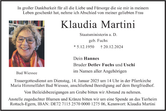 Traueranzeige von Klaudia Martini von merkurtz
