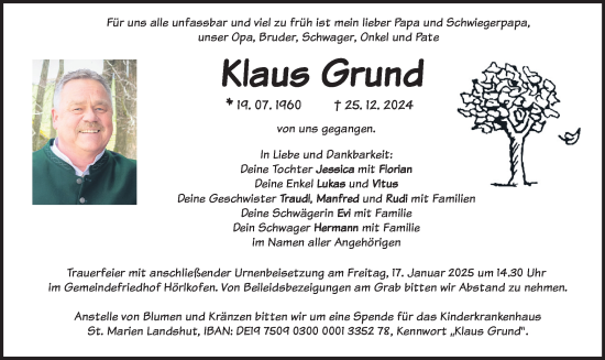 Traueranzeige von Klaus Grund von merkurtz