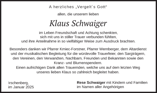 Traueranzeige von Klaus Schwaiger von merkurtz