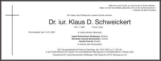 Traueranzeige von Klaus D. Schweickert von merkurtz