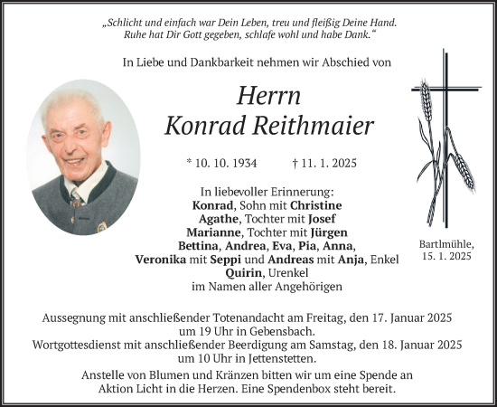 Traueranzeige von Konrad reithmaier von merkurtz