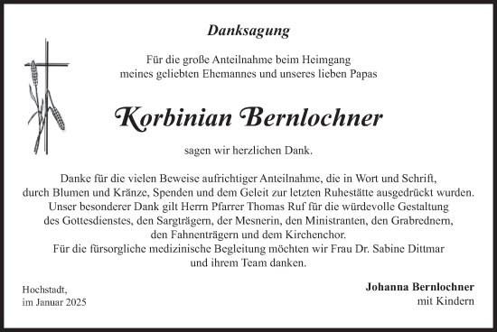 Traueranzeige von Korbinian Bernlochner von merkurtz