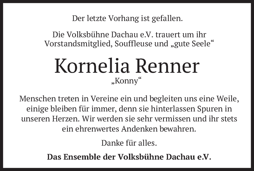  Traueranzeige für Kornelia Renner vom 28.01.2025 aus merkurtz