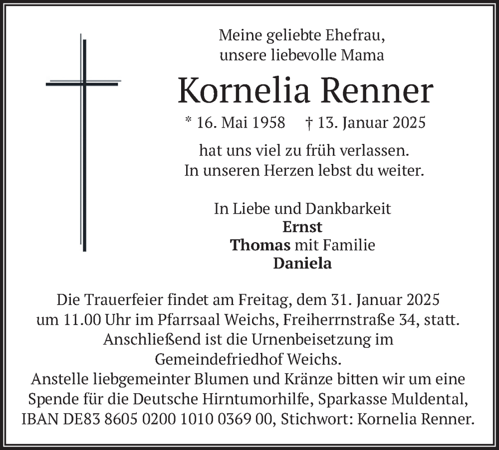  Traueranzeige für Kornelia Renner vom 25.01.2025 aus merkurtz