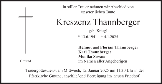Traueranzeige von Kreszenz Thannberger von merkurtz