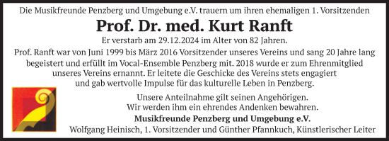 Traueranzeige von Kurt Ranft von Das Gelbe Blatt Penzberg