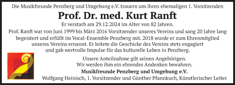  Traueranzeige für Kurt Ranft vom 18.01.2025 aus Das Gelbe Blatt Penzberg