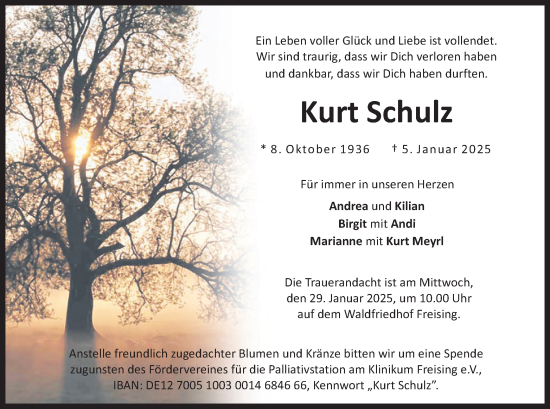 Traueranzeige von Kurt Schulz von merkurtz