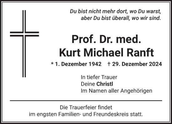 Traueranzeige von Kurt Michael Ranft von Das Gelbe Blatt Penzberg