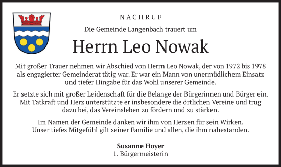 Traueranzeige von Leo Nowak von merkurtz