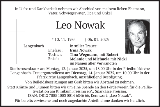 Traueranzeige von Leo Nowak von merkurtz