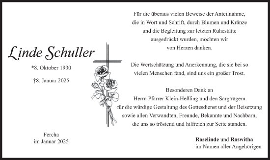 Traueranzeige von Linde Schuller von merkurtz