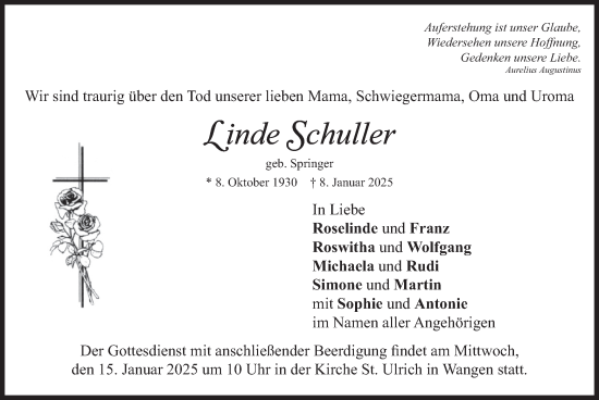 Traueranzeige von Linde Schuller von merkurtz