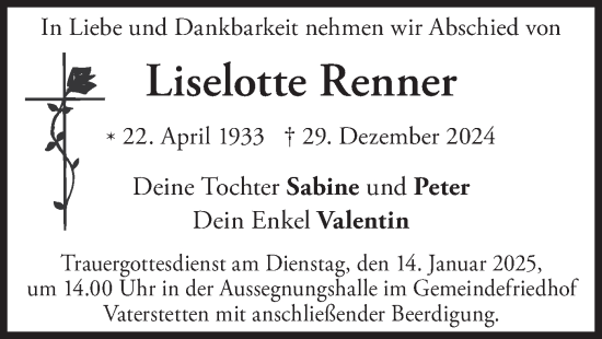 Traueranzeige von Liselotte Renner von merkurtz