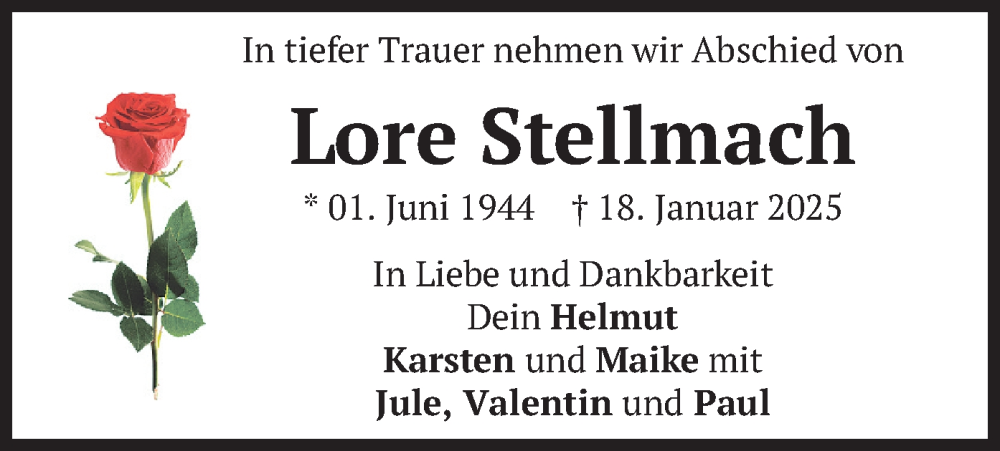 Traueranzeige für Lore Stellmach vom 25.01.2025 aus merkurtz