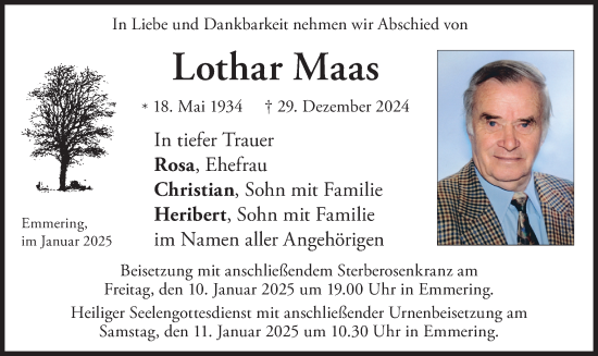 Traueranzeige von Lothar Maas von merkurtz