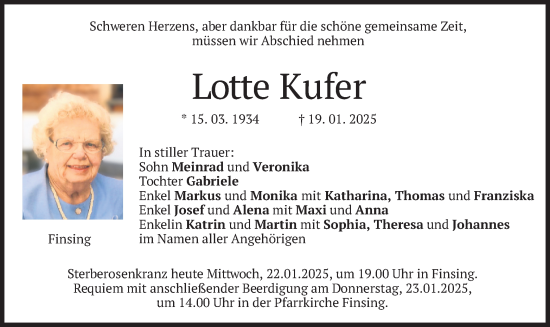 Traueranzeige von Lotte Kufer von merkurtz