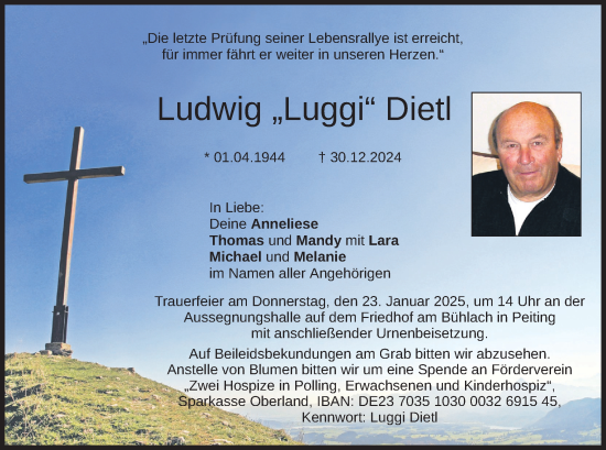 Traueranzeige von Ludwig Dietl von merkurtz