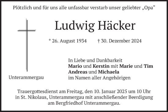 Traueranzeige von Ludwig Häcker von merkurtz