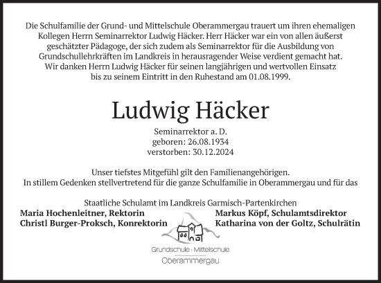 Traueranzeige von Ludwig Häcker von merkurtz