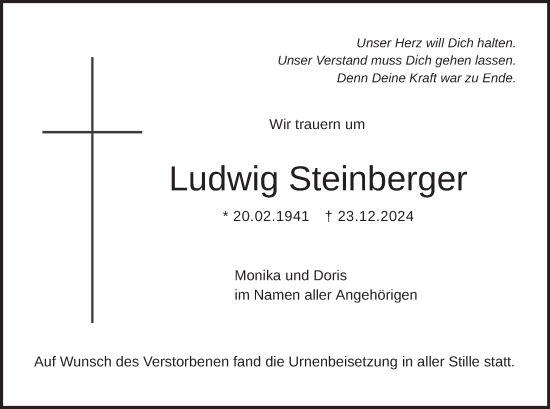 Traueranzeige von Ludwig Steinberger von merkurtz