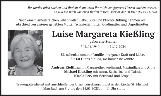 Traueranzeige von Luise Kießling von merkurtz