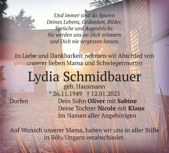 Traueranzeige von Lydia Schmidbauer von merkurtz