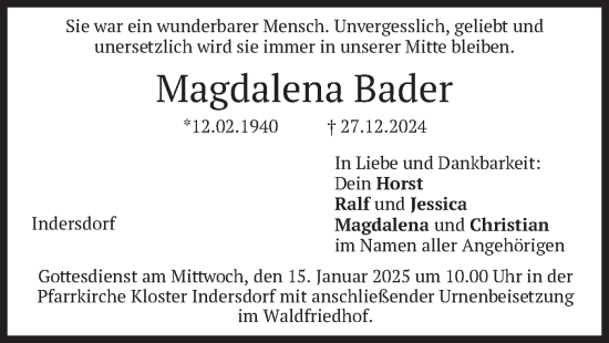 Traueranzeige von Magdalena Bader von merkurtz